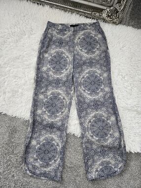 Harve Benard boho festival blue white medallion mandala print flowy pants Medium